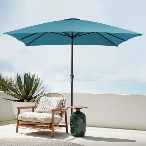 JEAREY 8x10 ft Rectangular Patio Umbrellas Outdoor Table Market Umbrella w/Crank, 8 Sturdy Ribs, UV Protection Windproof Sunproof for Garden, Deck, Backyard, Pool(Cerulean) - color: Cerulean, size: 8x10ft
