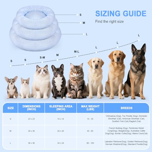 Donut Dog Bed for Small & Medium Dogs - Cooling Pet Bed with Non-Slip Bottom, Summer Comfort Dog Beds for Puppies, Washable & Portable Egg Tart Shape (M) - color: Blue Donut, size: Medium