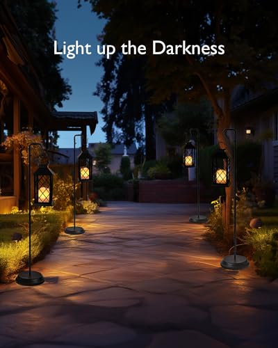 Homemory Solar Lanterns Outdoor Waterproof Hanging with Flickering Flameless Candles, 2 Pack 13'' Garden Outdoor Lantern Decorative for Patio Front Porch Backyard Balcony Cabin Outside Table(Black) - style: Black