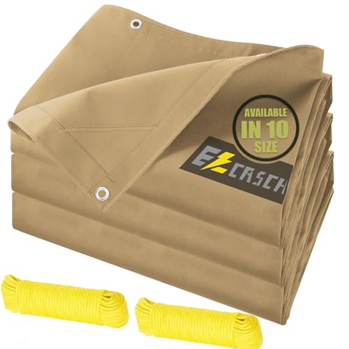 12’x16’ Canvas Tarps Heavy Duty Waterproof Tarpaulins with Aluminum Grommets,UV Resistant, 22Mil Multipurpose Drop Cloth, 14oz Cover Sheet for Outdoor and Indoor Use with Ropes Yellow - color: Yellow, size: 12'x16'