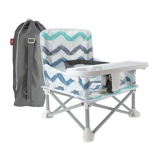 Nuby Pop-Up Booster Seat with Removable Tray - 6+ Months - Portable Booster Seat for Floor for Indoor/Outdoor Use - 3-Point Safety Adjustable Straps - Summer Travel Essentials - Chevron - color: Chevron