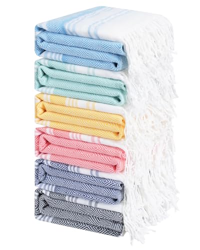 Genovega 6 Packs Oversized Turkish Beach Towel 74"x38" Thin Quick Dry Sand Free Pool Swim Towels Large XL Adult Clearance Blanket Travel Vacation Accessories Essentials Multi Coral Pink Rhombus - color: Multi Coral Pink Rhombus