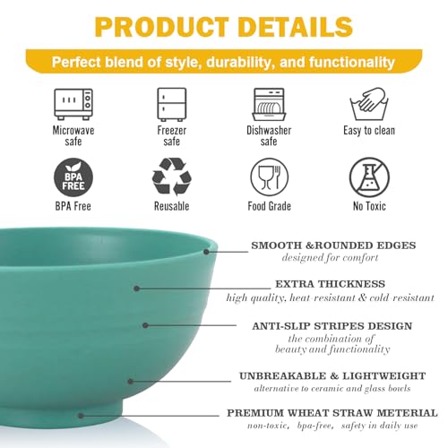Wheat Straw Bowls 10 OZ, Unbreakable Ice Cream Bowls Set of 6, Reusable Mini Bowls for Salad, Cereal, Soup, Microwave & Dishwasher Safe Fruit Bowl for Indoor & Outdoor, Green - color: Green, size: 10 Oz