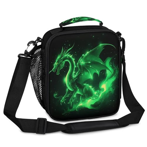 Green Dragon Lunch Bag Boys, Insulated Lunch Box with Side Pocket Reusable Leakproof Lunchbox Cooler Tote for School Picnic Travel - color: Green Dragon