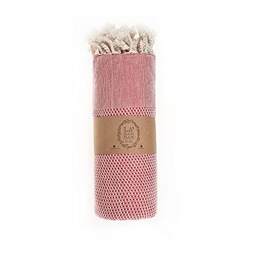 Beach Towel | Cotton Beach Towels, Easy to Carry, Sand Free, Highly Absorbent, Quick Dry, Turkish Towels for Travel Camping Bath Sauna Beach Gym Pool Yoga SPA by Lahammam, Akasya, Red - color: Red, size: Akasya