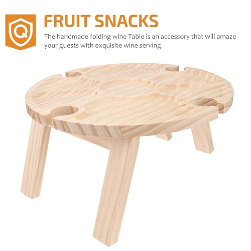 Beaupretty Portable Wooden Picnic Table with Wine Holder for Outdoor Camping and Parties, Foldable Round Wood Snack Table for Patio, Lawn, and Garden Use