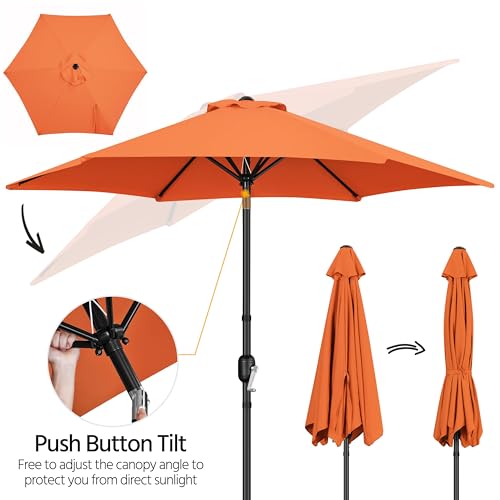 Yaheetech 2 Pack 9FT Outdoor Patio Umbrella Outdoor Table Umbrella w/Push Button Tilt & Crank, Yard Sun Shade UV Protection Waterproof for Pool, Market, Terrace, Beach, Outdoor Restaurant, Orange - color: Orange, size: 9FT