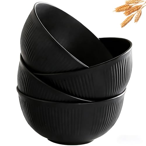 Wheat Straw Bowls Set of 4, Unbreakable Reusable Cereal Bowls, Large Lightweight Microwave & Dishwasher Safe, BPA Free Bowls for Salad, Soup, Ramen & Oatmeal (Black) - color: Black