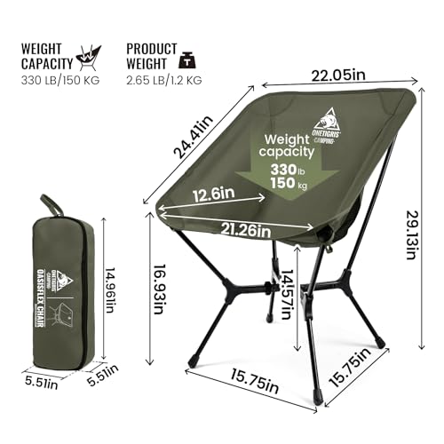 ONETIGRIS OasisFlex Camping Chair,Portable Chair with Carry Bag,Great for Camping,Beach,Picnic,Park,Lawn,Sports and Outdoor Events - color: Ranger Green