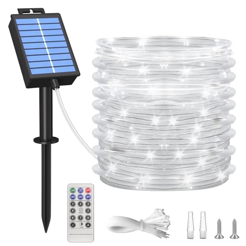 ICRGB Solar Rope Lights Outdoor, 39FT 100 LED Solar Rope Lights,IP67 Waterproof, 8 Modes, Outdoor Patio Porch Tree Wedding Christmas Pool Garden Decorative (Cool White, 39FT) - color: Cool White, size: 39 FT