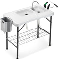 Folding Fish Cleaning Table Portable Camping Double Sinks Table w/2 Dual Water Basins, Faucet Drainage Hose & Sprayer Outdoor Fish Fillet Cleaning Station w/Knife, Storage Box,Black | Portable, Camping, 2 Dual Water Basins, Faucet, Drainage Hose, Sprayer