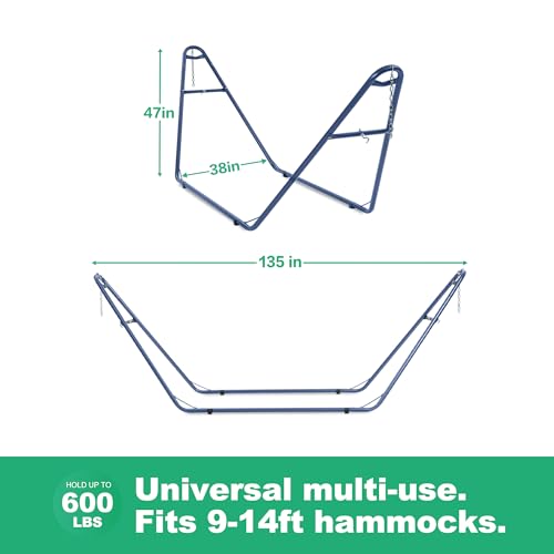 gafete Universal 2 Person Hammock Stand Only, 600 lbs Capacity, Fits 9 to 14ft Hammocks, Adjustable Double Heavy Duty Powder-Coated Steel Stand for Outside, Multi-Use (Navy) - color: Navy