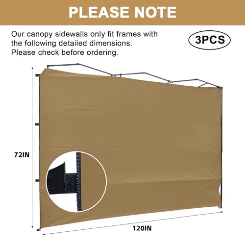 KAMPKEEPER 10X10 Canopy Tent Sidewalls with Zipper for Canopy Frame, 3Pcs Sunwalls Only, UPF50+ Waterproof Side Walls(Khaki) - color: Khaki