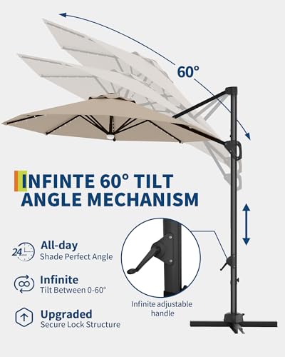 TrailBlaze 10ft Cantilever Patio Umbrella – 360° Rotating Offset Sun Shade with Adjustable Tilt, Waterproof Windproof 600D Oxford Canopy, Heavy-Duty Rustproof Aluminum Frame, Cross Base – Ideal for Garden, Patio, Poolside - color: Brown