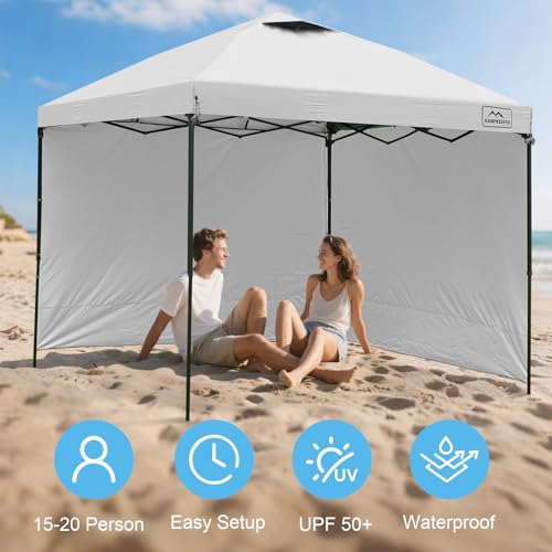 KAMPKEEPER 10x10 Easy Pop Up Canopy Tent with Sidewalls, Instant Outdoor Shade Shelter with Removable 10FT Sun Walls, Quick Setup Waterproof and UV-Resistant for Patio (White, 10x10FT with 2 sidewall) - color: White, size: 10x10ft With 2 Sidewall