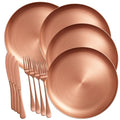 Rose Gold Stainless Steel Dinnerware Set – 12-Piece Elegant Plates, Forks & Knives for Home & Outdoor – Durable, Rust-Resistant, Lightweight, Travel-Friendly, Dishwasher Safe