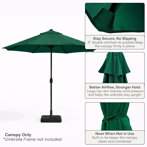 Formosa Covers - 9ft Market Patio Umbrella Replacement Canopy - 8 Ribs Top Canvas - 600D UV Protective and Water Resistant Umbrella Fabric - Premium Quality Replacement Canopy Cover ONLY (Hunter Green) - color: Hunter Green