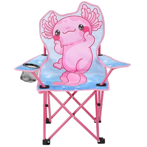 KABOER Kids Outdoor Folding Lawn and Camping Chair with Cup Holder and Carrying Bag, Children's Camping Chairs - color: Pink Axolotl