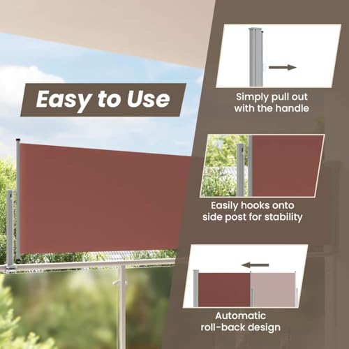 vidaXL Retractable Patio Side Canopy 100x300cm Brown - color: Brown, size: 100 x 300 cm