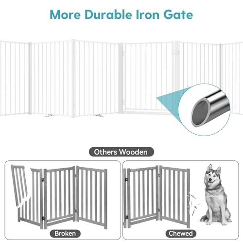 No Pawblems Free Standing Dog Gate with Door, 30'' Tall Foldable Dog Fence for Indoor & Outdoor, Up to 156 Inch Extra Wide Puppy Gate for Stairs, Hallways, Doorways, Deck, Yard (White, 6 Panels) - color: White, size: Up to 156" W, 6 Panels