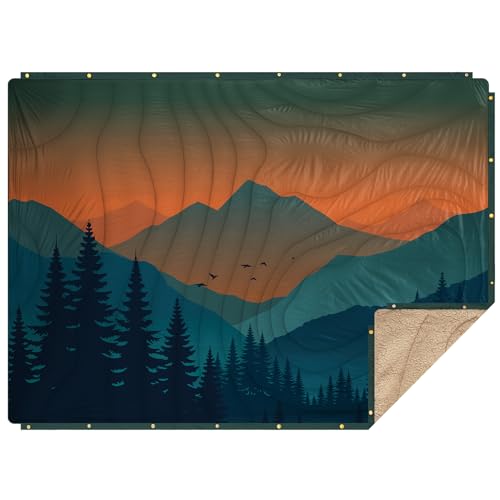 Outdoor Camping Blanket - Puffy Camping Blanket Packable,Sherpa Fleece Warm Blanket for Camping, Outdoors, Travel, Stadium, Festivals, Beach, Hammock 56"x 78" Machine Washable, DWR, Lightweight - color: Amber Dawn Hues, size: 78 x 56 inches