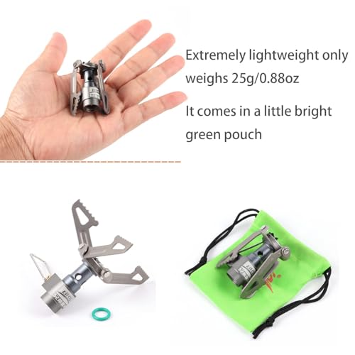 Ultralight Backpacking Stove Portable Pocket Stove Titanium Camping Gas Burner only 26g with 1 Extra Backup O-Ring