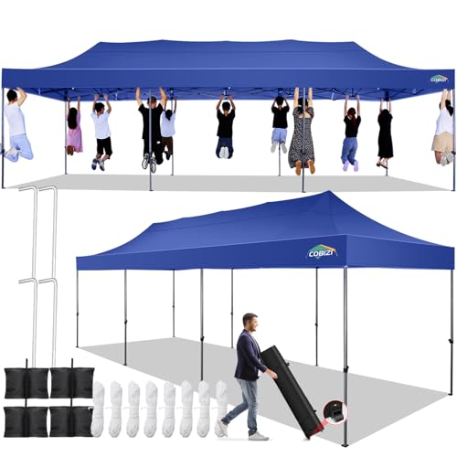 COBIZI 10x30 Pop up Canopy Tent 10x30 Canopy No Sidewall Waterproof Heavy Duty Commercial for Parties Outdoor Garden Gazebo Tent, Carry Bag with Wheel(10x30ft No Sidewalls, Dark Blue) - color: Dark Blue, size: 10X30FT No Sidewalls
