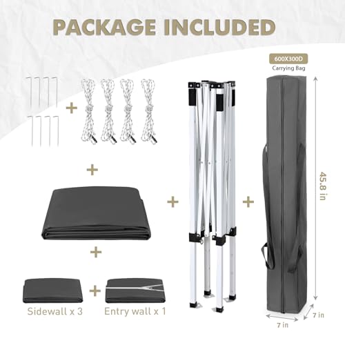 EAGLE PEAK 5x5 Instant Canopy with 4-Side Wall Panels, Small Pop up Portable Canopy Tent with Carry Bag, Light Weight Sun Shelter for Sports, Camping and Beach, Gray - color: Gray