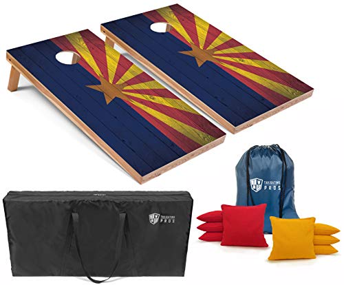 Tailgating Pros Regulation Cornhole Boards Flag Set - Includes 8 Bean Bags, Carrying Cases, and 4'x2' Corn Hole Toss Game w/Ring Light - color: Arizona Flag