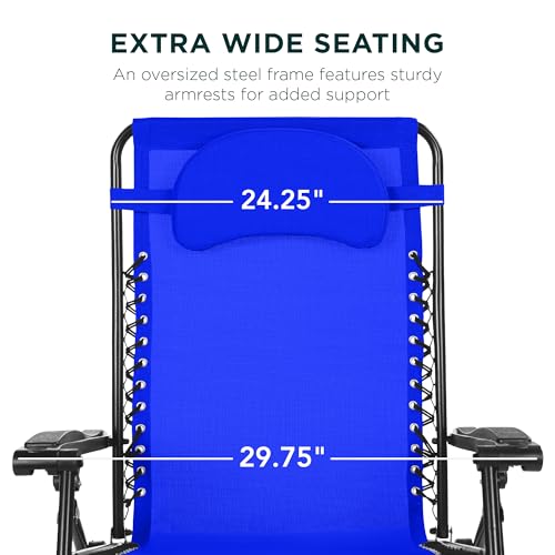 Best Choice Products Oversized Zero Gravity Chair, Folding Outdoor Patio Lounge Recliner w/Cup Holder Accessory Tray, Pillow - Cobalt Blue - color: Cobalt Blue