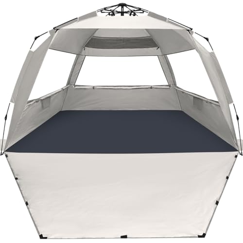 WhiteFang Deluxe Pop Up Beach Tent Sun Shade Shelter for 3-4/5-6 Person, UV Protection, Extendable Floor with 3 Ventilating Windows Plus Carrying Bag, Stakes, and Guy Lines - color: Baby's Breath, size: XX-Large