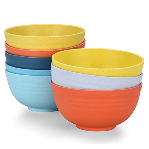 Homestockplus 24 OZ Wheat Straw Cereal Bowls Set of 8, Unbreakable & Reusable Bowls, BPA Free Eco Friendly, Microwave & Dishwasher Safe, Multi Color Bowls for Ramen, Soup, Salad - color: Multicolor, size: 24 oz