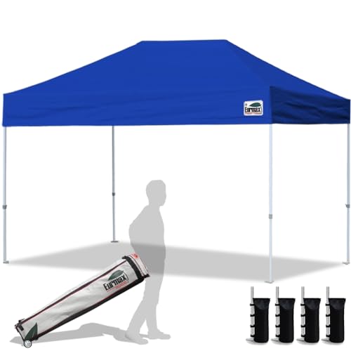 Eurmax USA 8x12ft Pop Up Canopy, Commercial Instant Tent for Outdoor Events, Patented No-Tip Rolling Storage Bag with 4 Sandbags, UV & Water Resistant, Heavy Duty Portable Shelter Gazebo,Blue - color: Blue, size: 8x12