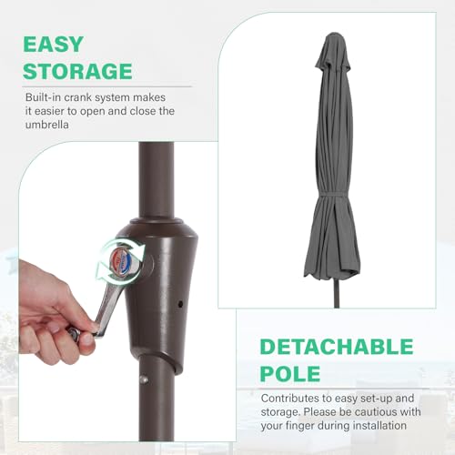 JEAREY 9 FT Patio Umbrella Outdoor, Table Umbrellas Market Umbrella w/Push Button Tilt/Crank, 8 Sturdy Ribs(Gray) - color: Gray