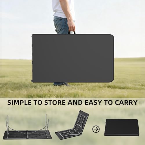 Allpop 6Ft Folding Table for Indoor Outdoor, Fold-in-Half Portable Plastic Dining Table with Carrying Handle for Picnic Party Camping, Black - color: Black, size: 6 Ft