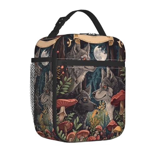 Reusable Wolf Lunch Box for Kids Girls Boys Women Adult, Insulated Enchanting Forest Lunch Bag,Polyester Cooler Animal Handbags Case for School Picnic Work Travel Beach or Hiking - color: Wolf 01