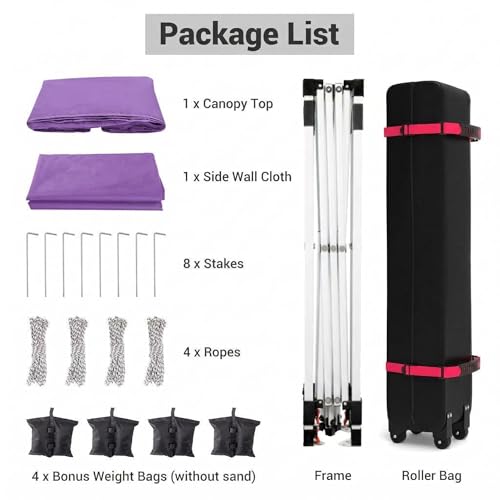 Garvee 10x10 Pop Up Canopy, Easy Up Outdoor Canopy Tent with Removable Sidewall, Portable Instant Commercial Tent Shelter with Vented Roof Roller Bag for Camping Picnic Beach, Purple