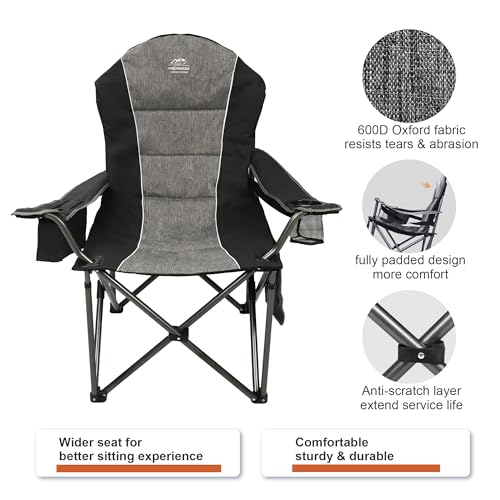 Camping Chairs for Adults,High Back Folding Camp Chair with Cup Holder and Cooler Bag,Heavy Duty Outdoor Lawn Chairs,Perfect for Camping,Hiking,Picnics,and Beach Trips,Black - color: Black