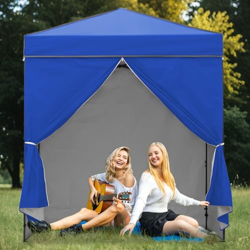 EAGLE PEAK 6x4 Instant Pop Up Canopy Tent with 4 Side Wall Panels, Straight Leg Sun Shelter, Portable Canopy with Carry Bag for Camping, Beach & Sports, Blue - color: Blue, size: Four Walls