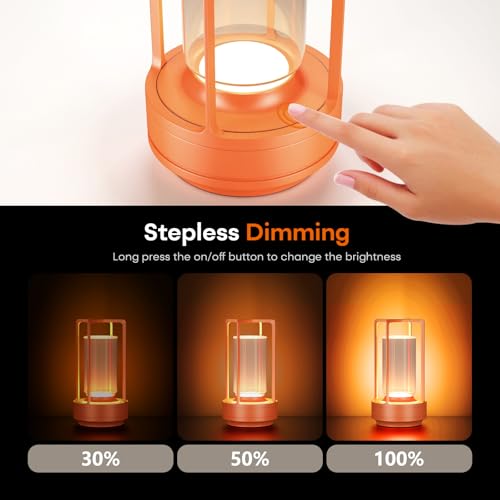 Portable Metal Table Lamp for Indoor/Outdoor ,Rechargeable Cordless LED Lamp, 3-Colour Infinitely Dimming Battery Powered Small Desk Lamp, Restaurant/Bedroom/Bar/Coffee Shop/Camping Light (Orange) - color: Orange