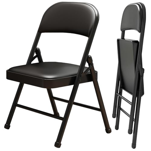 2 Pack Folding Chairs with Leather Padded Cushion and Back, Metal Black Foldable Chair for Indoor Outdoor, Commercial Stackable Guest Chairs for Office Events Wedding Party Kitchen Dining - size: 2 pack
