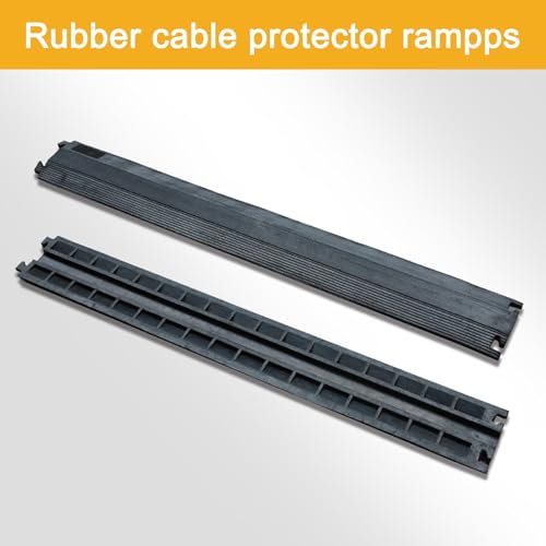 Heavy-Duty Cable Protector Ramp with Lock Buckle - 2-Pack Durable Rubber Hose & Cord Cover for Sidewalks, Prevents Trip Hazards, Ideal for Outdoor Use