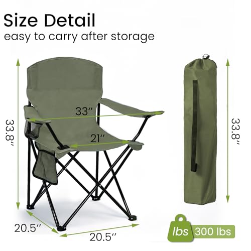 Camping Chair 2 Pack Portable Folding Chair, Supports 300lbs, Lightweight Stable Outdoor Chair for Camping Hiking Fishing Beach Travel Picnic, Compact Collapsible Camping Seat, Olive Green - color: Olive Green