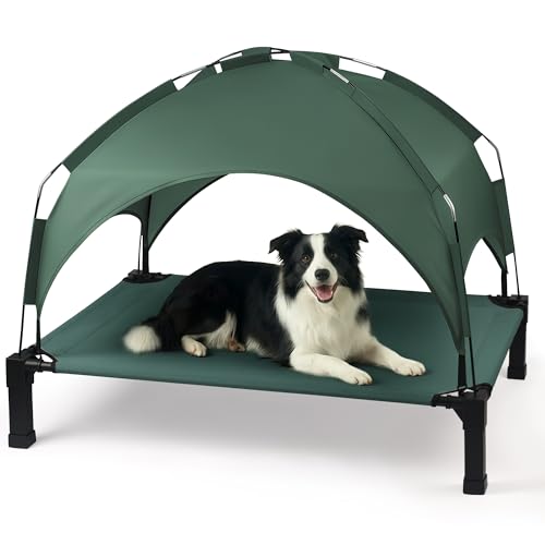 Heeyoo Elevated Dog Bed with Removable Canopy, Portable Dog Cot with Sun Protection Shade Tent, Raised Pet Cooling Cot Bed for Dogs, 42in - color: Green, size: 42"L x 30"W x 8.4"H