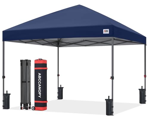 ABCCANOPY 10x10 Pop Up Canopy Tent, Easy Setup Instant Shelter with Wheeled Bag, Heavy Duty Outdoor Canopy for Beach, Market, Backyard, UV Protection, Outdoor Weather Protection (Navy Blue, 10x10) - color: Navy Blue, size: 10x10