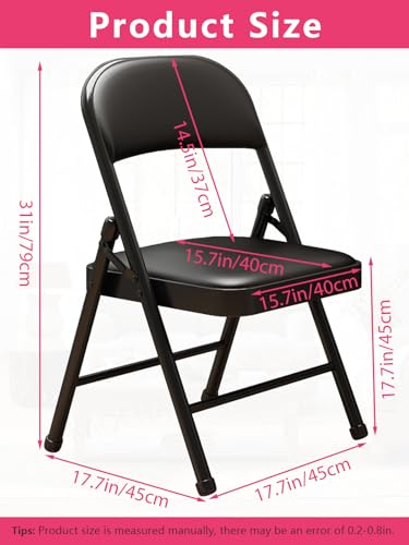Black Padded Folding Chairs with Cushion 4 Pack, Heavy Duty Steel Metal Frame Foldable Chair for Indoor and Outdoor, Portable Stackable Commercial Seat for Bedroom Patio Party Event - size: 4 pack