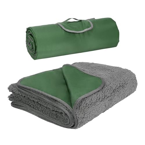 Tirrinia Large Waterproof Outdoor Blanket, Soft Warm Windproof Stadium Blanket with Sherpa Fleece and Foldable for Outdoor Sport, Baseball, Football, Beach, Concerts, Car - color: Green, size: 59" x 79"