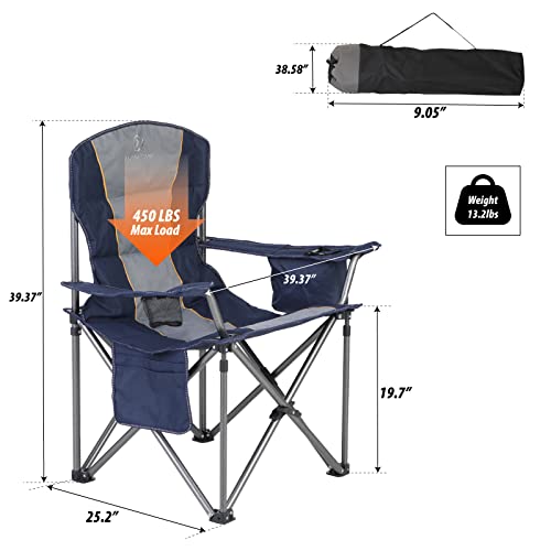 ALPHA CAMP Oversized Folding Camping Chair, Heavy Duty Portable Lawn Chairs with Cooler Bag, Side Pocket & Cup Holder, Folding Chairs for Outside Support 450 LBS - color: Blue, size: Twin Pack