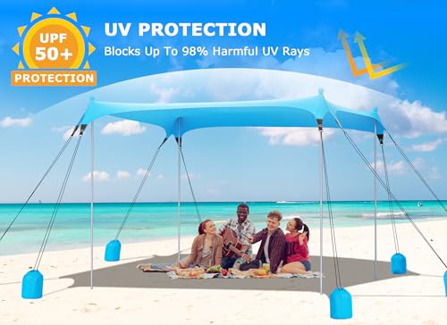 Gorich Beach Tent Sun Shelter with 8 Sandbags, UPF50+ Protection & Windproof Pop Up Beach Canopy Tent Sun Shade for Family, Travel & Camping, Easy Setup Canopy Umbrella - color: Skyblue, size: 10 x 10 FT