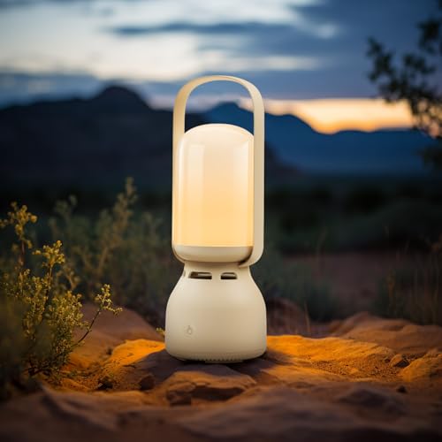Camping Lantern with Speaker, Portable Rechargeable Outdoor Lantern, 11 Mode RGB Color Dimmable LED Night Light for Camping, Home, Party and Hiking - color: Beige